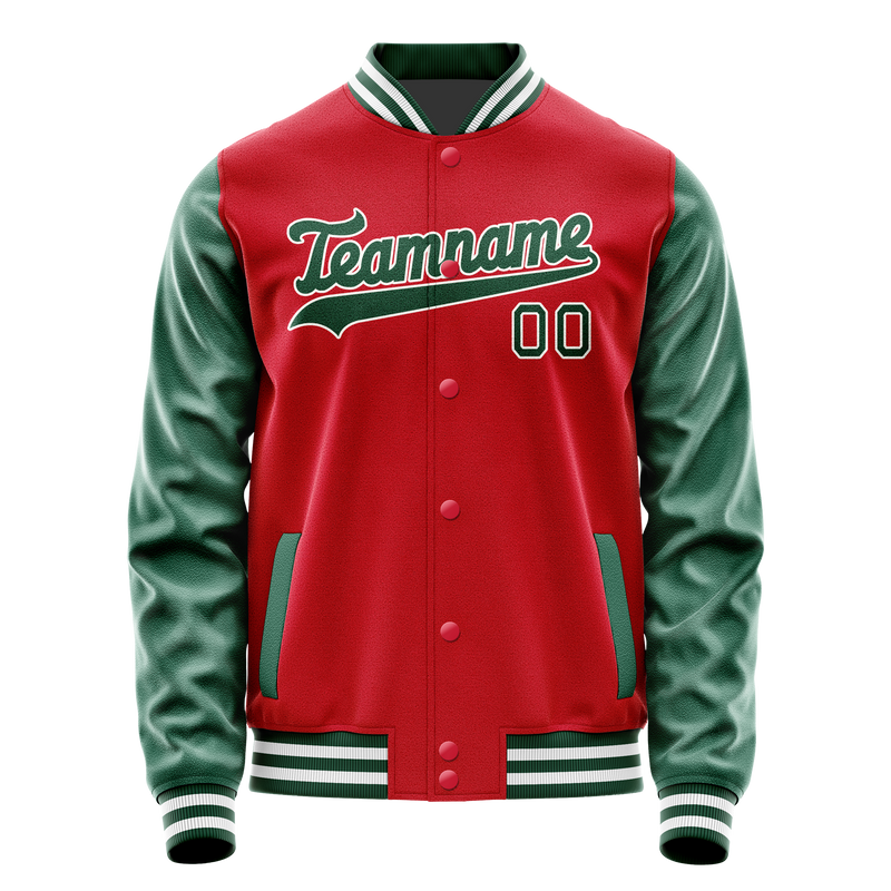 Custom Red Kelly-Green Solid Color Varsity Letterman Jacket JA02240617XY411