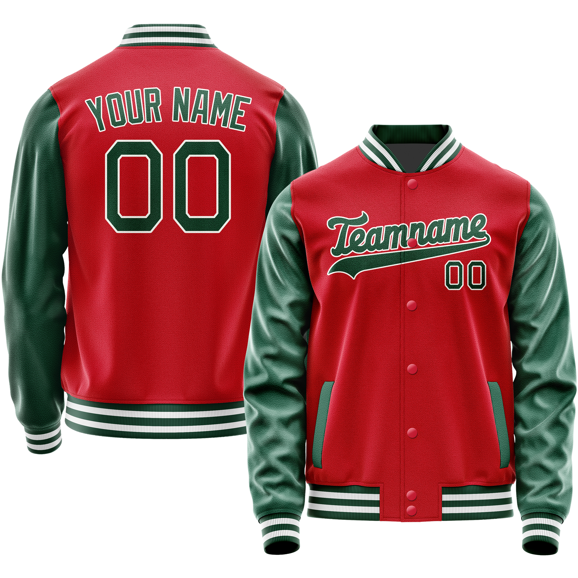 Custom Red Kelly-Green Solid Color Varsity Letterman Jacket JA02240617XY411