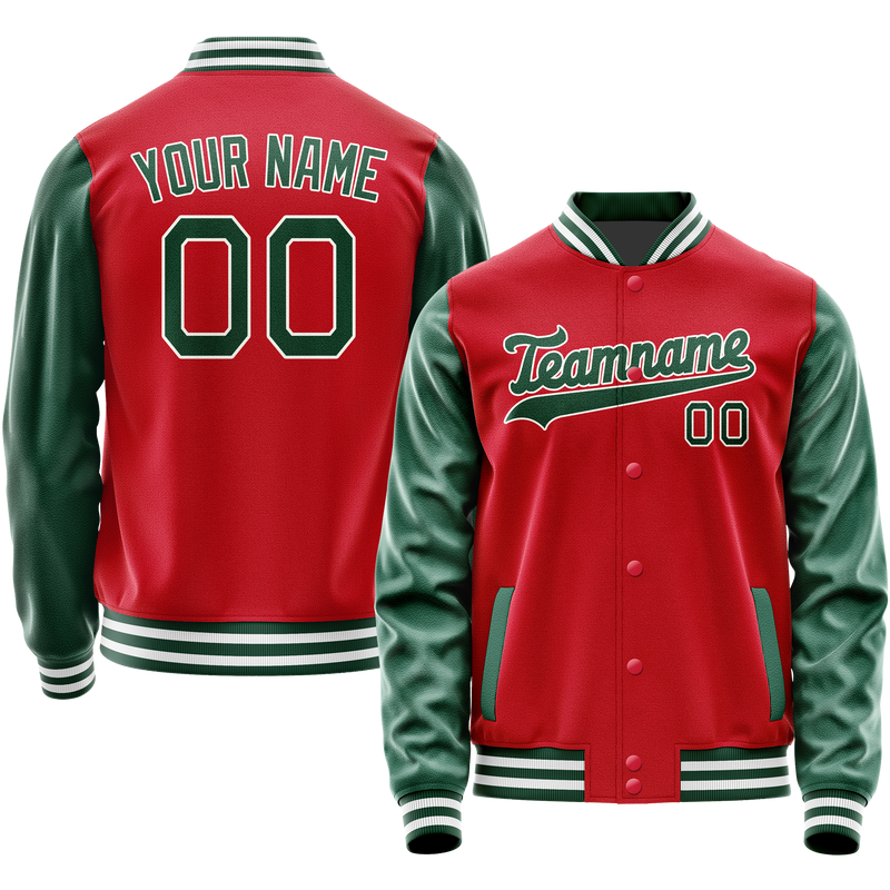 Custom Red Kelly-Green Solid Color Varsity Letterman Jacket JA02240617XY411