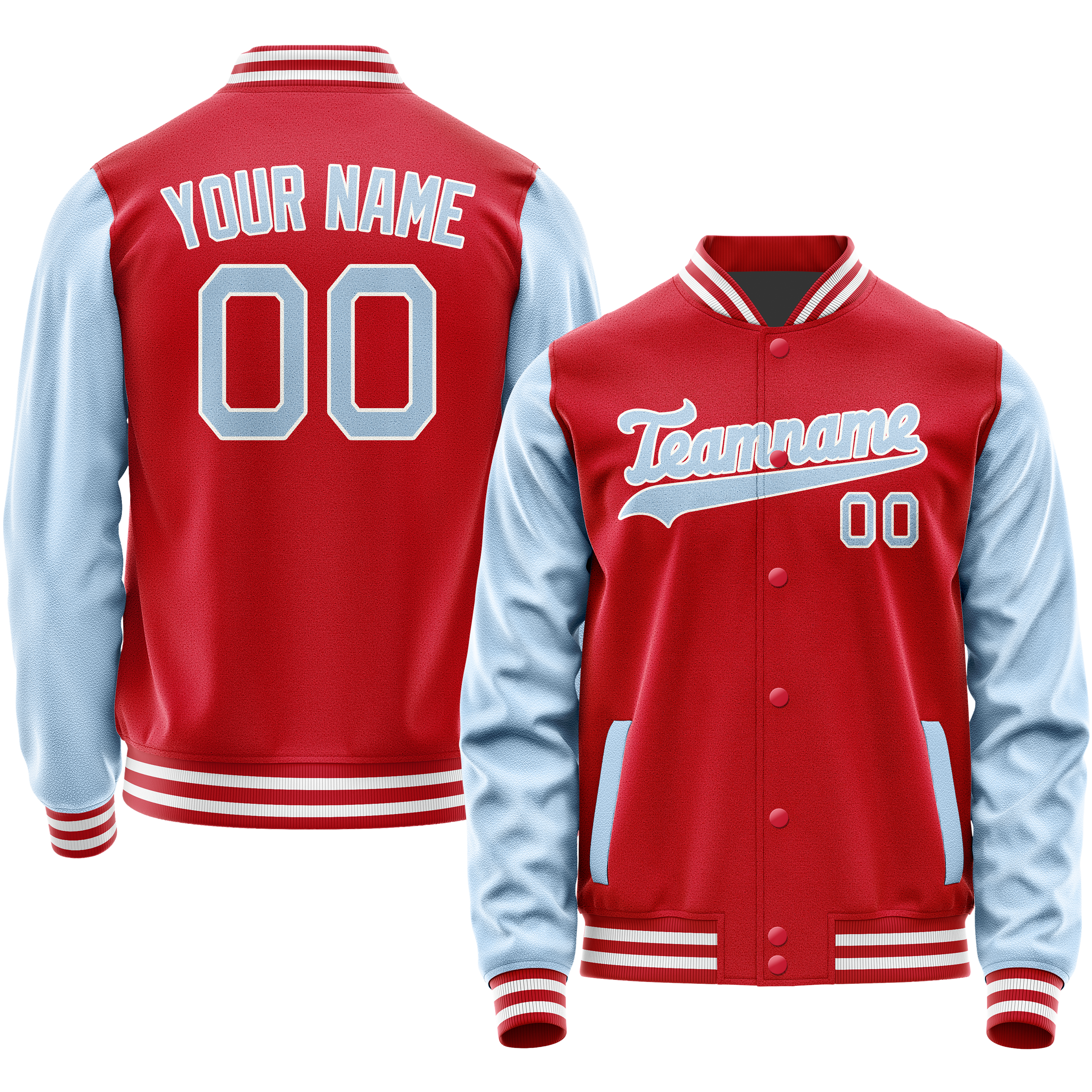 Custom Red Light-Blue Solid Color Varsity Letterman Jacket JA02240617XY413