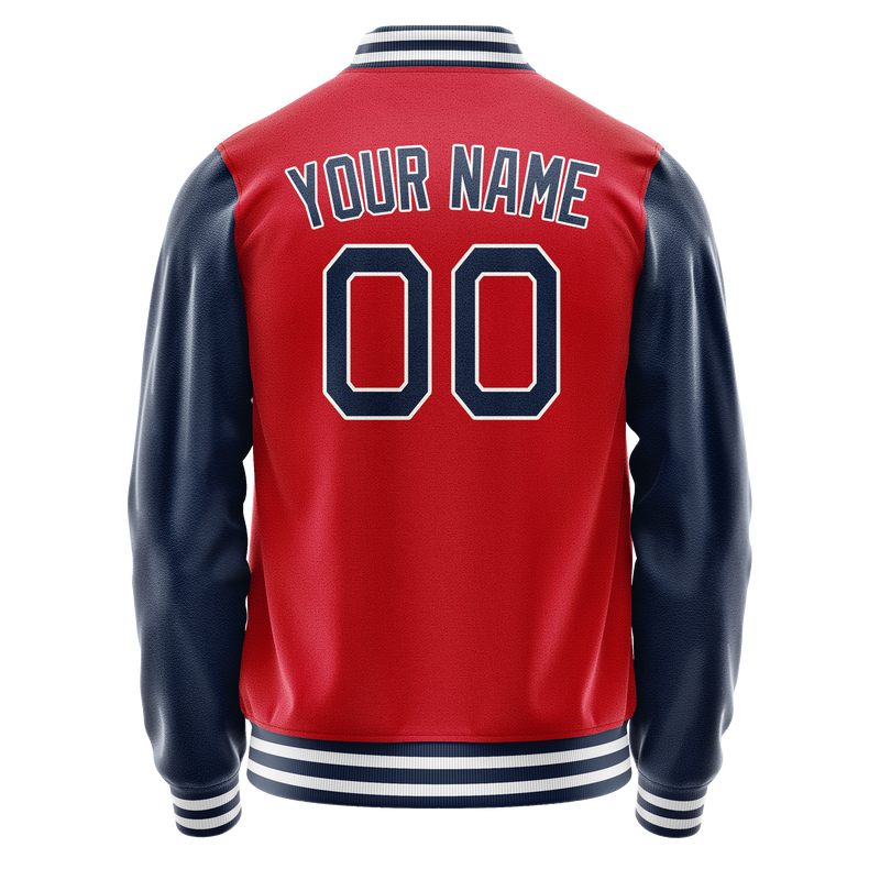 Custom Red Navy Solid Color Varsity Letterman Jacket JA02240617XY390