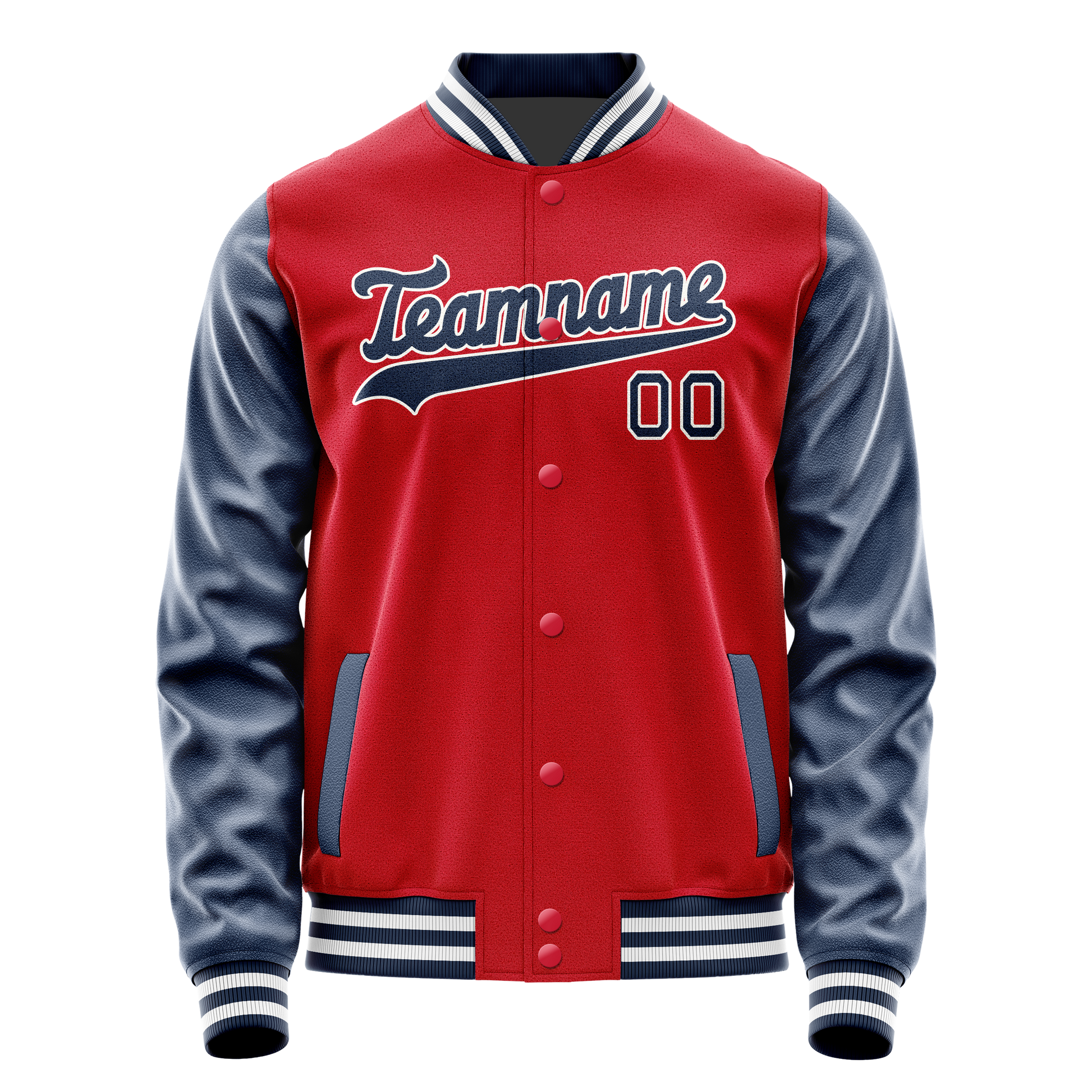 Custom Red Navy Solid Color Varsity Letterman Jacket JA02240617XY390