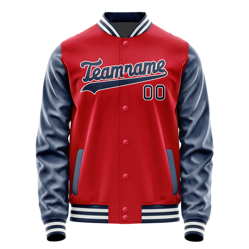 Custom Red Navy Solid Color Varsity Letterman Jacket JA02240617XY390