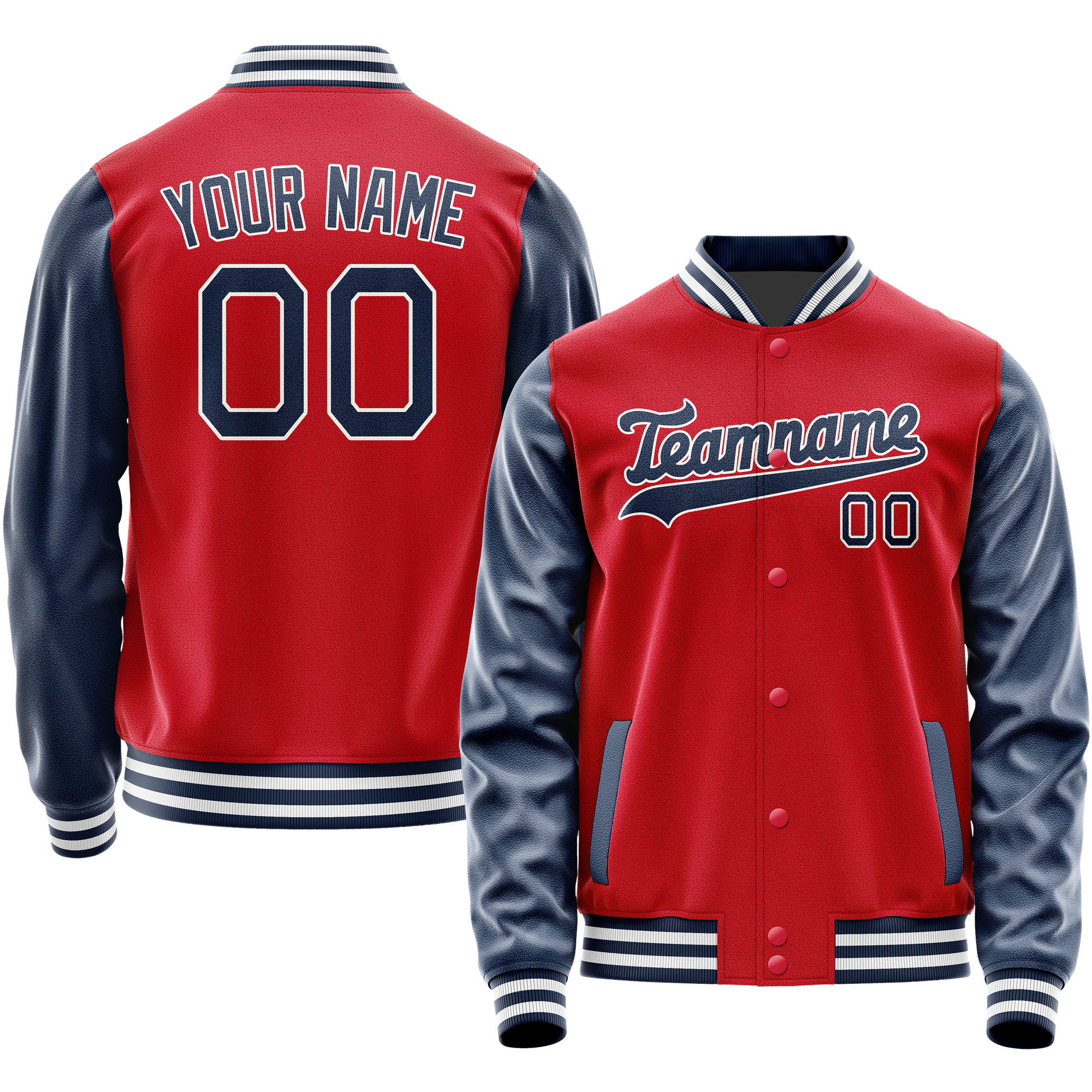 Custom Red Navy Solid Color Varsity Letterman Jacket JA02240617XY390