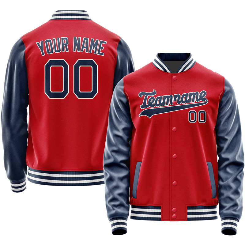Custom Red Navy Solid Color Varsity Letterman Jacket JA02240617XY390