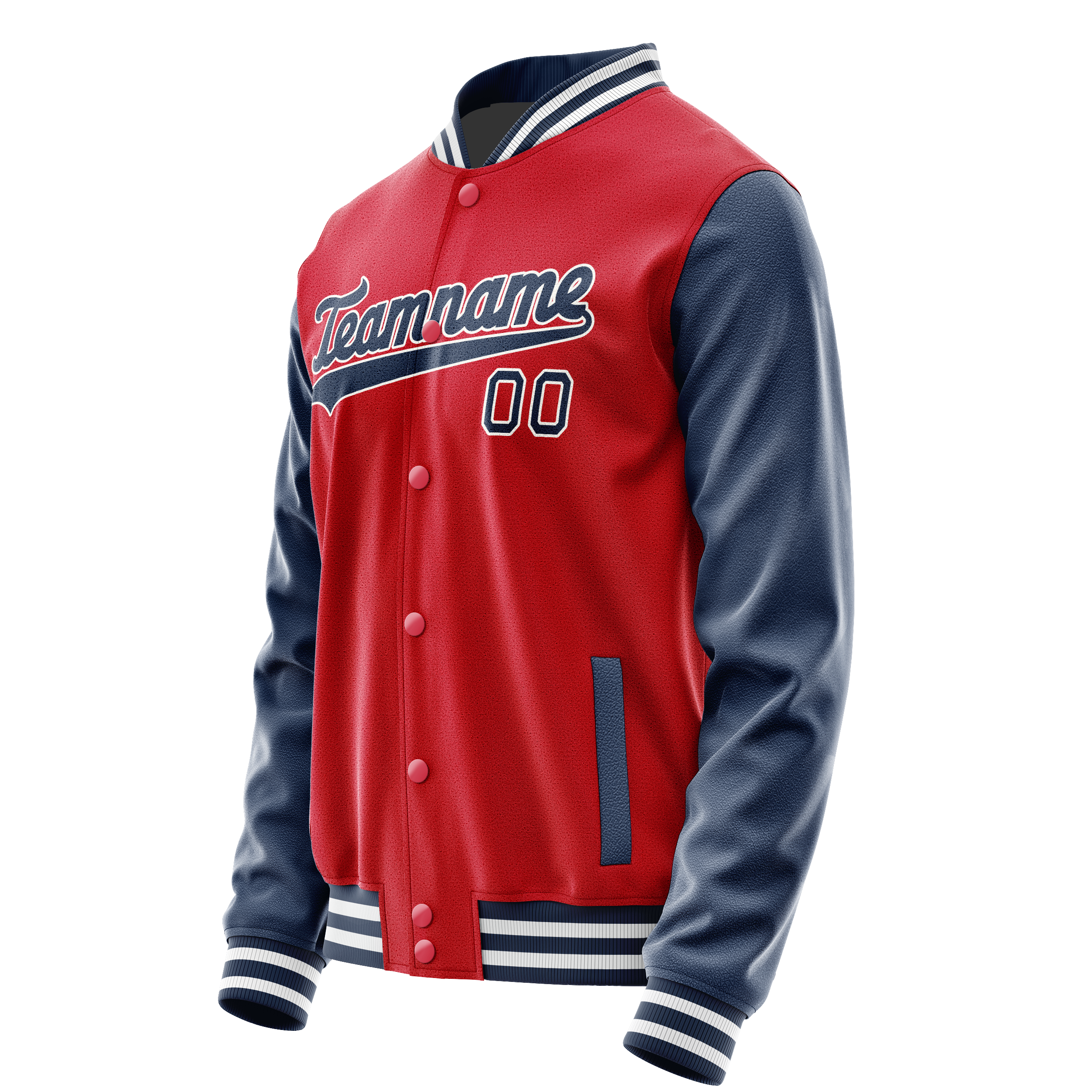Custom Red Navy Solid Color Varsity Letterman Jacket JA02240617XY390