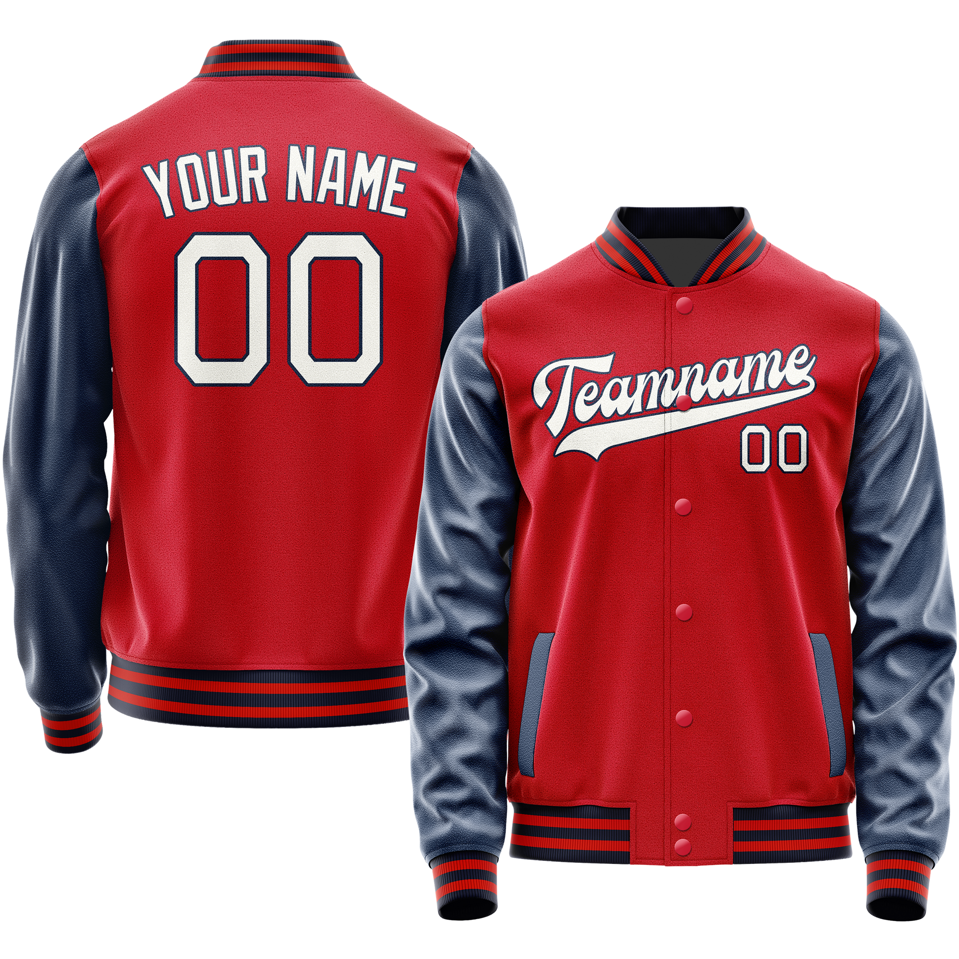 Custom Red Royal Solid Color Varsity Letterman Jacket JA02240617XY403