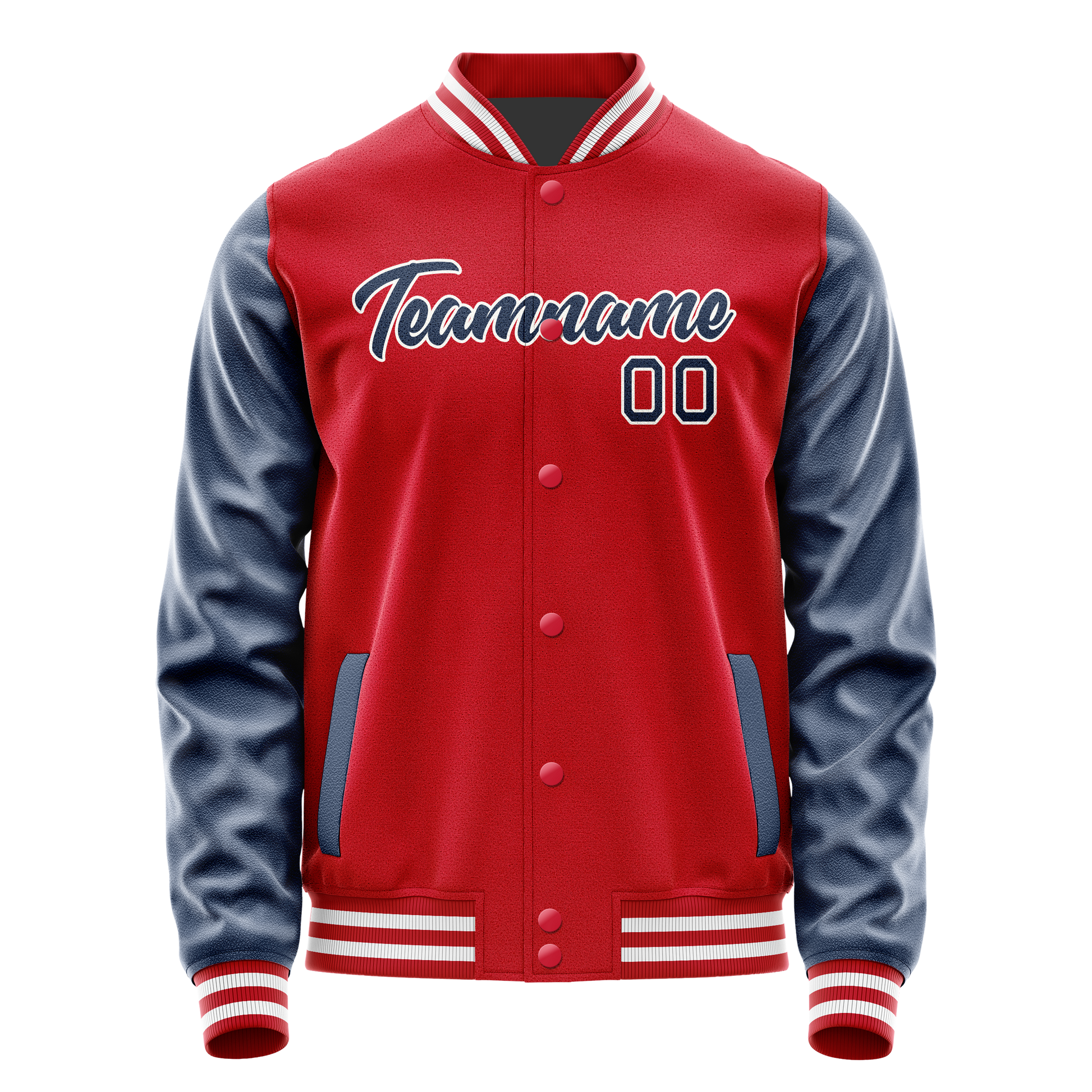 Custom Red Royal Solid Color Varsity Letterman Jacket JA02240617XY409