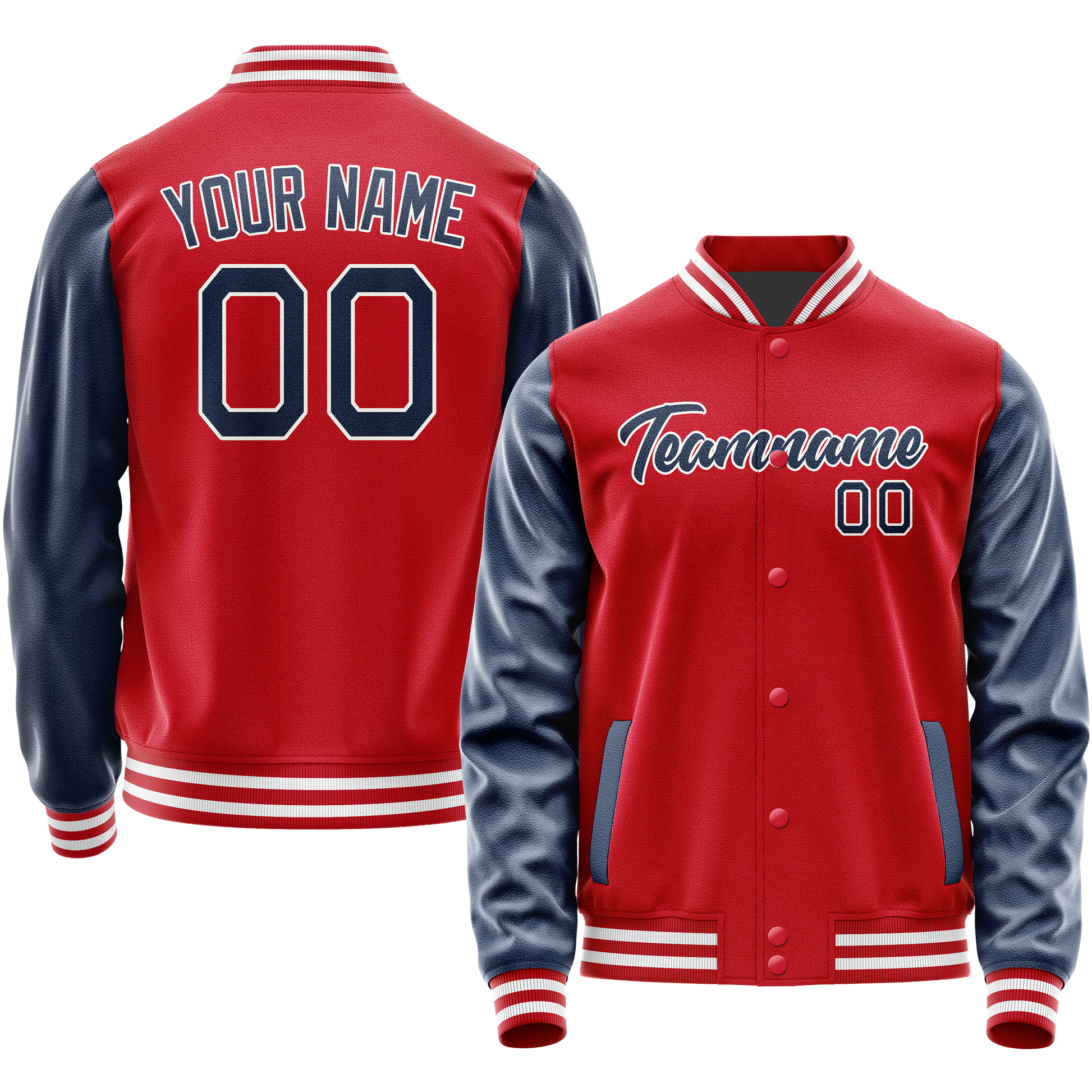 Custom Red Royal Solid Color Varsity Letterman Jacket JA02240617XY409