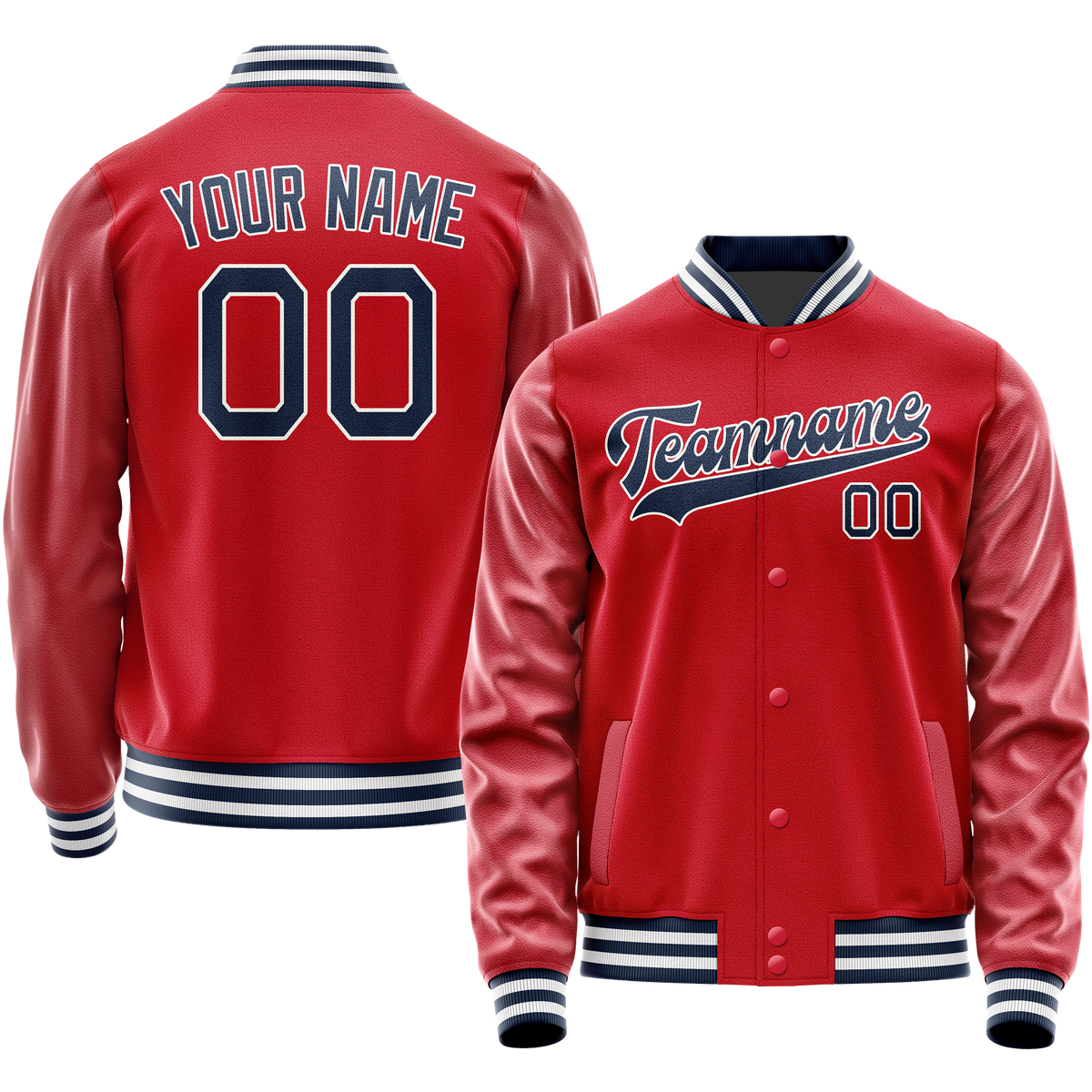 Custom Red Navy Solid Color Varsity Letterman Jacket JA02240617XY405