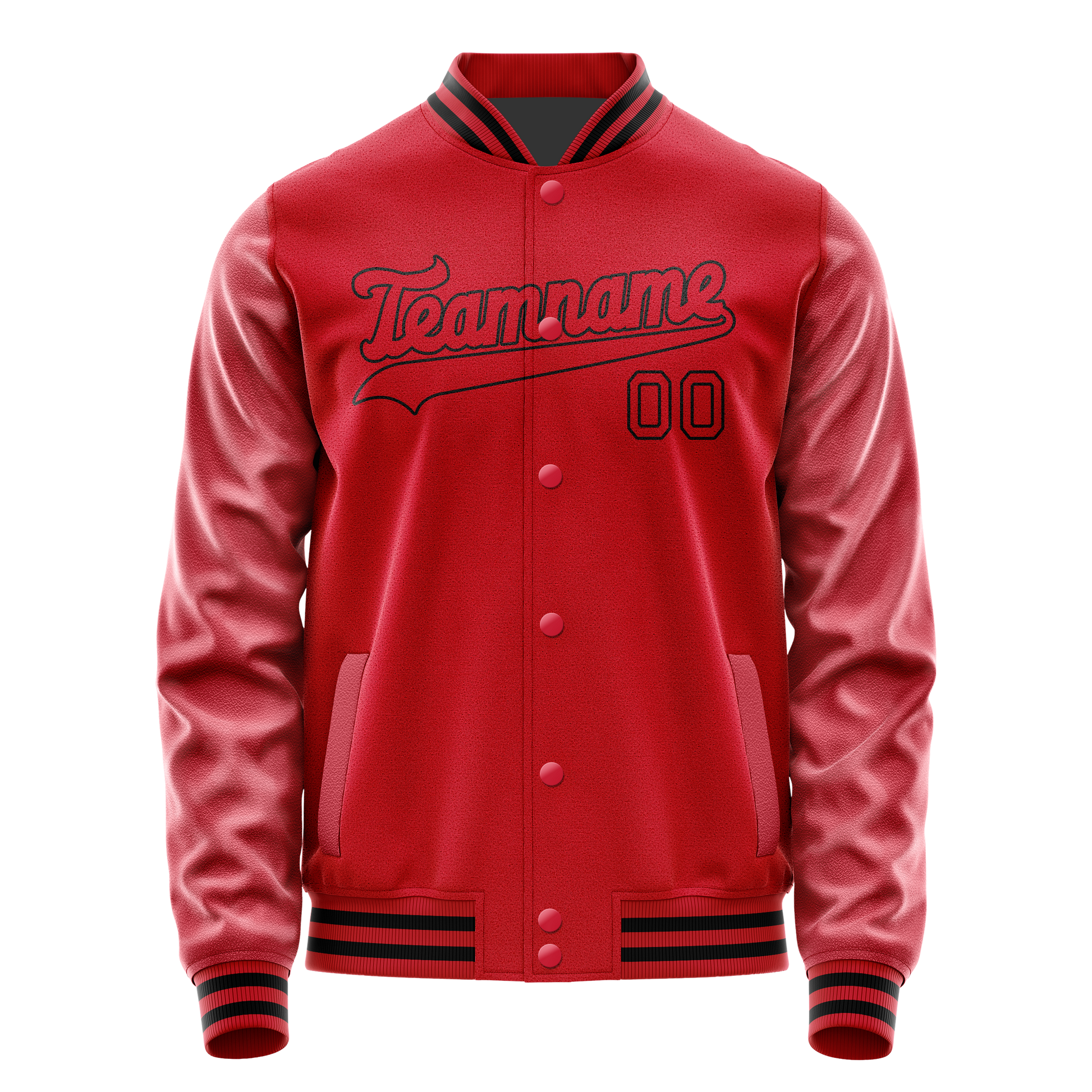 Custom Red Black Solid Color Varsity Letterman Jacket JA02240617XY388