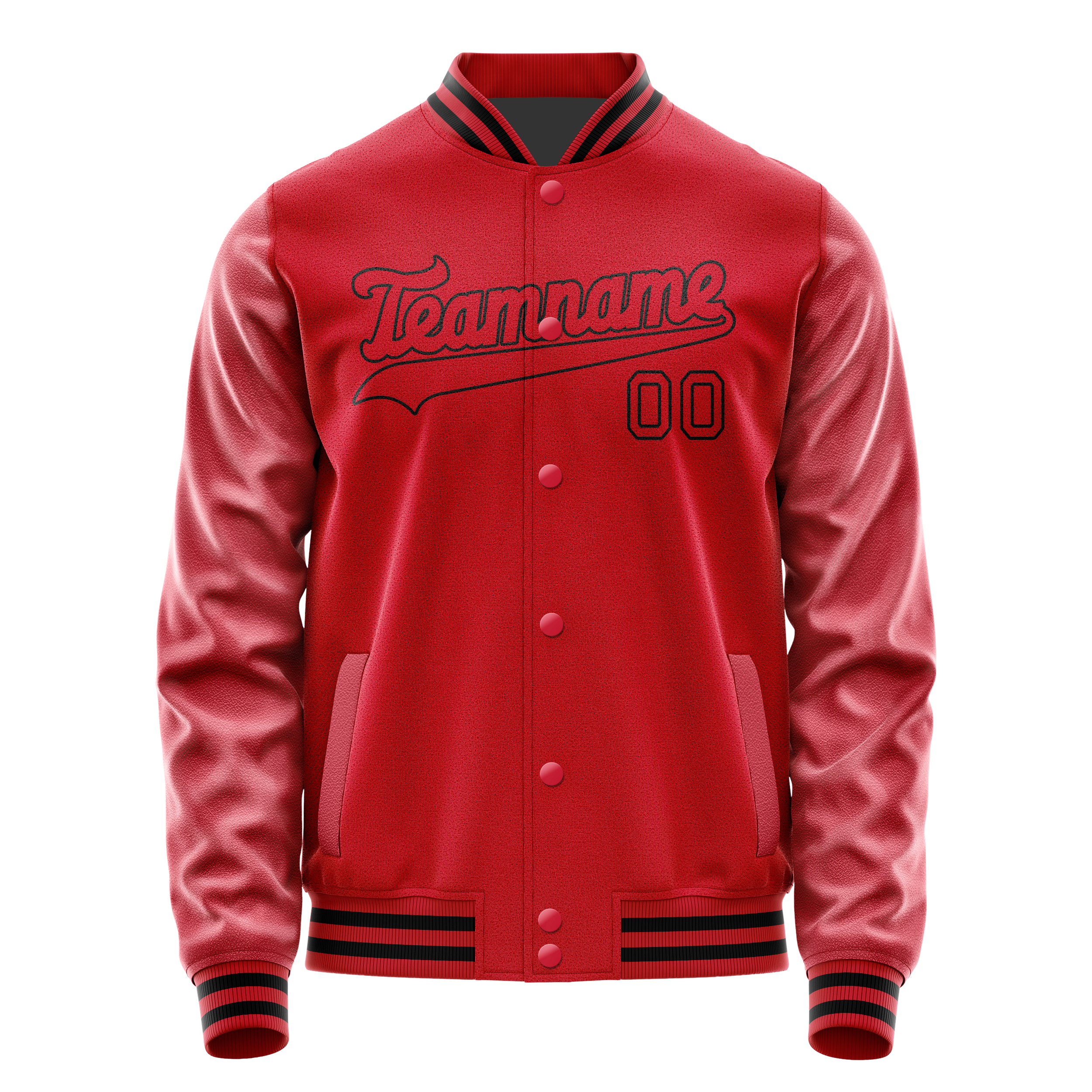 Custom Red Black Solid Color Varsity Letterman Jacket JA02240617XY388