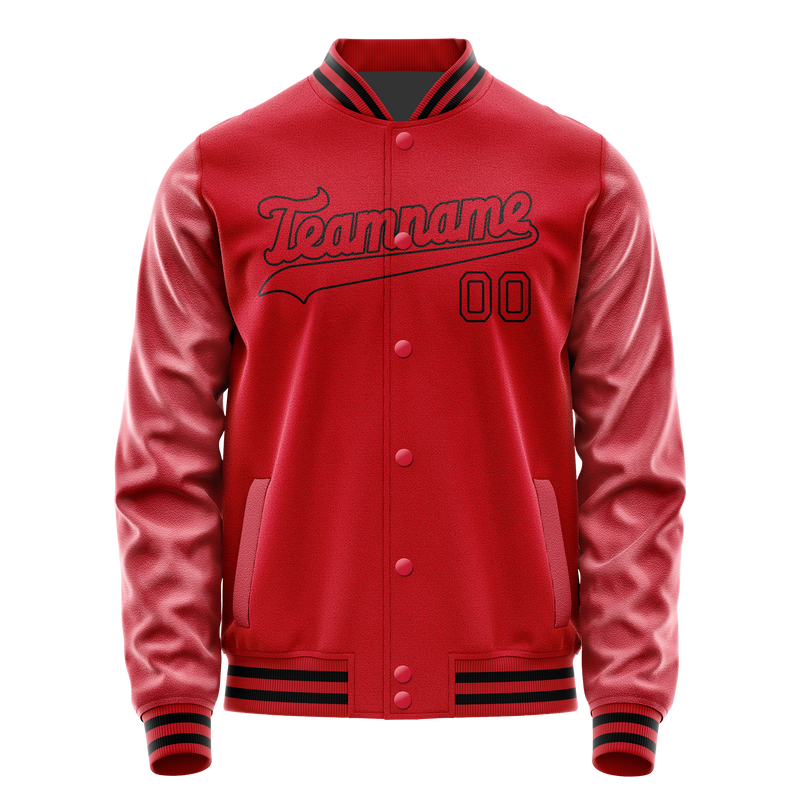 Custom Red Black Solid Color Varsity Letterman Jacket JA02240617XY388