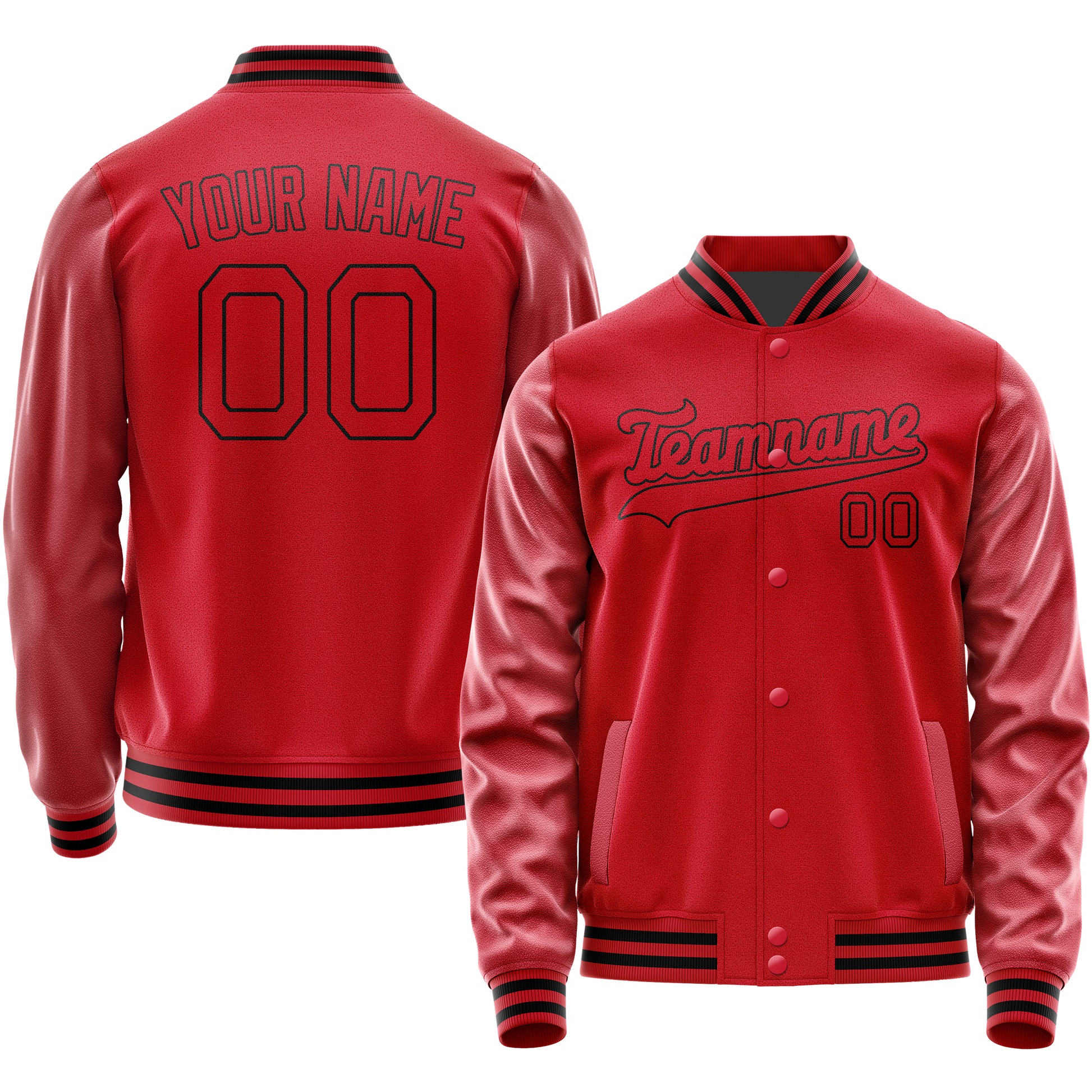 Custom Red Black Solid Color Varsity Letterman Jacket JA02240617XY388