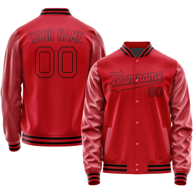 Custom Red Black Solid Color Varsity Letterman Jacket JA02240617XY388