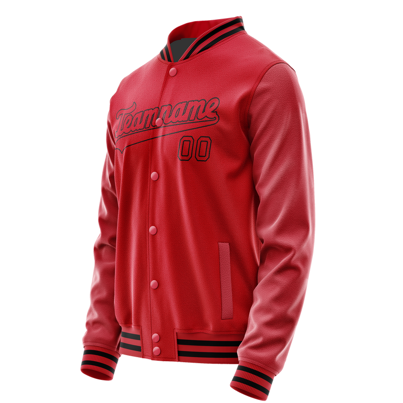 Custom Red Black Solid Color Varsity Letterman Jacket JA02240617XY388