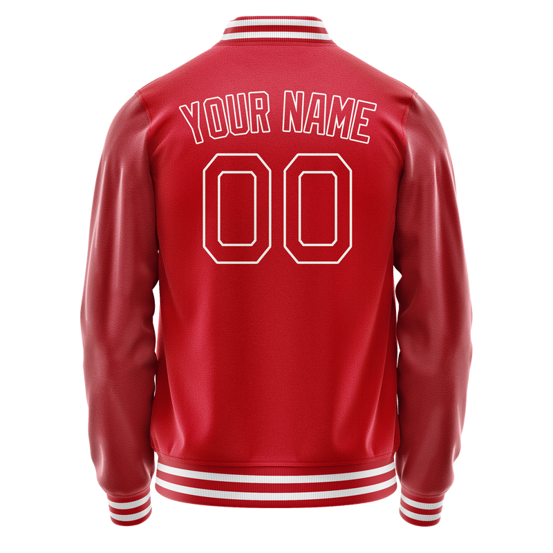 Custom Red White Solid Color Varsity Letterman Jacket JA02240617XY406