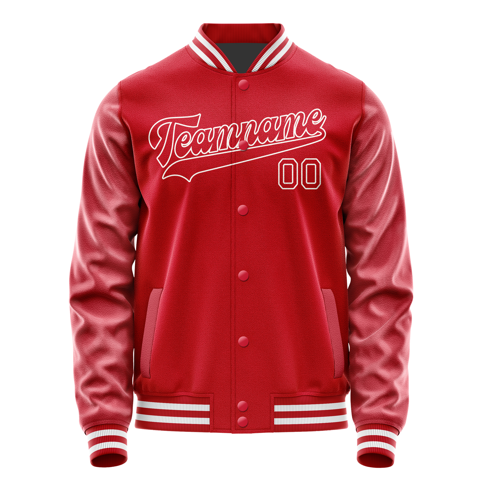 Custom Red White Solid Color Varsity Letterman Jacket JA02240617XY406