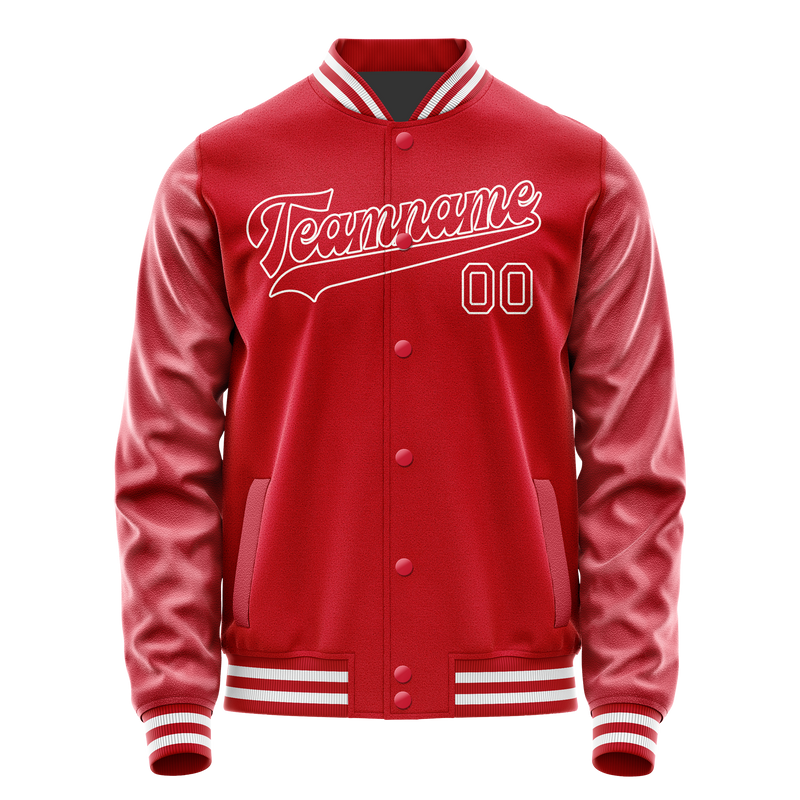 Custom Red White Solid Color Varsity Letterman Jacket JA02240617XY406