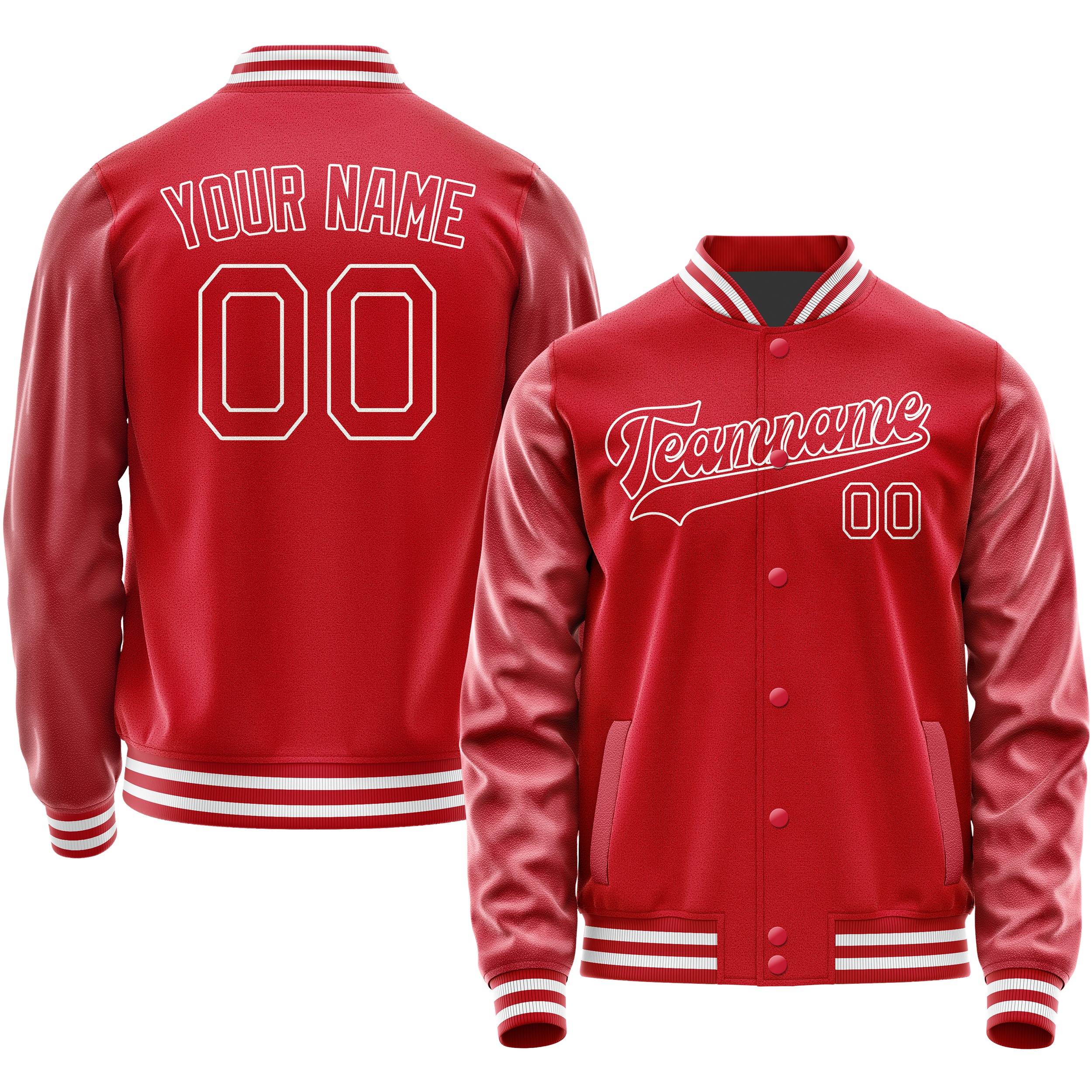 Custom Red White Solid Color Varsity Letterman Jacket JA02240617XY406