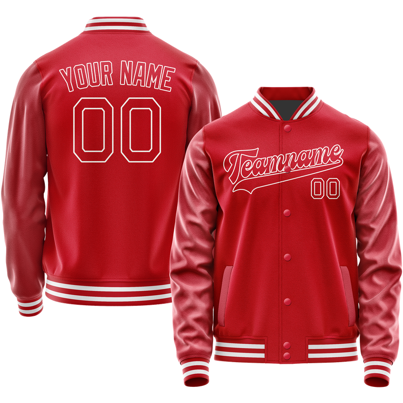 Custom Red White Solid Color Varsity Letterman Jacket JA02240617XY406