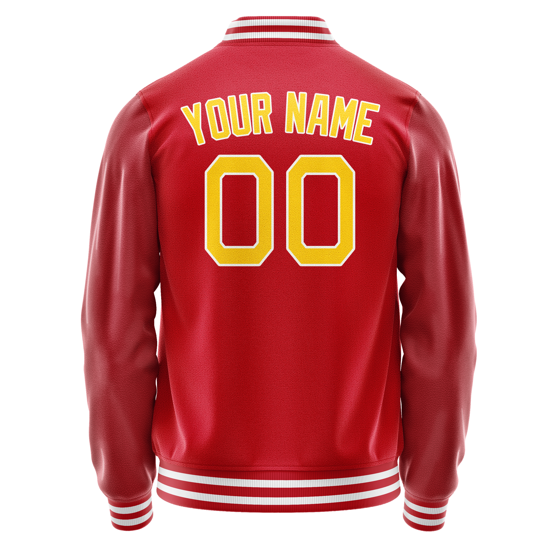 Custom Red Gold Solid Color Varsity Letterman Jacket JA02240617XY394