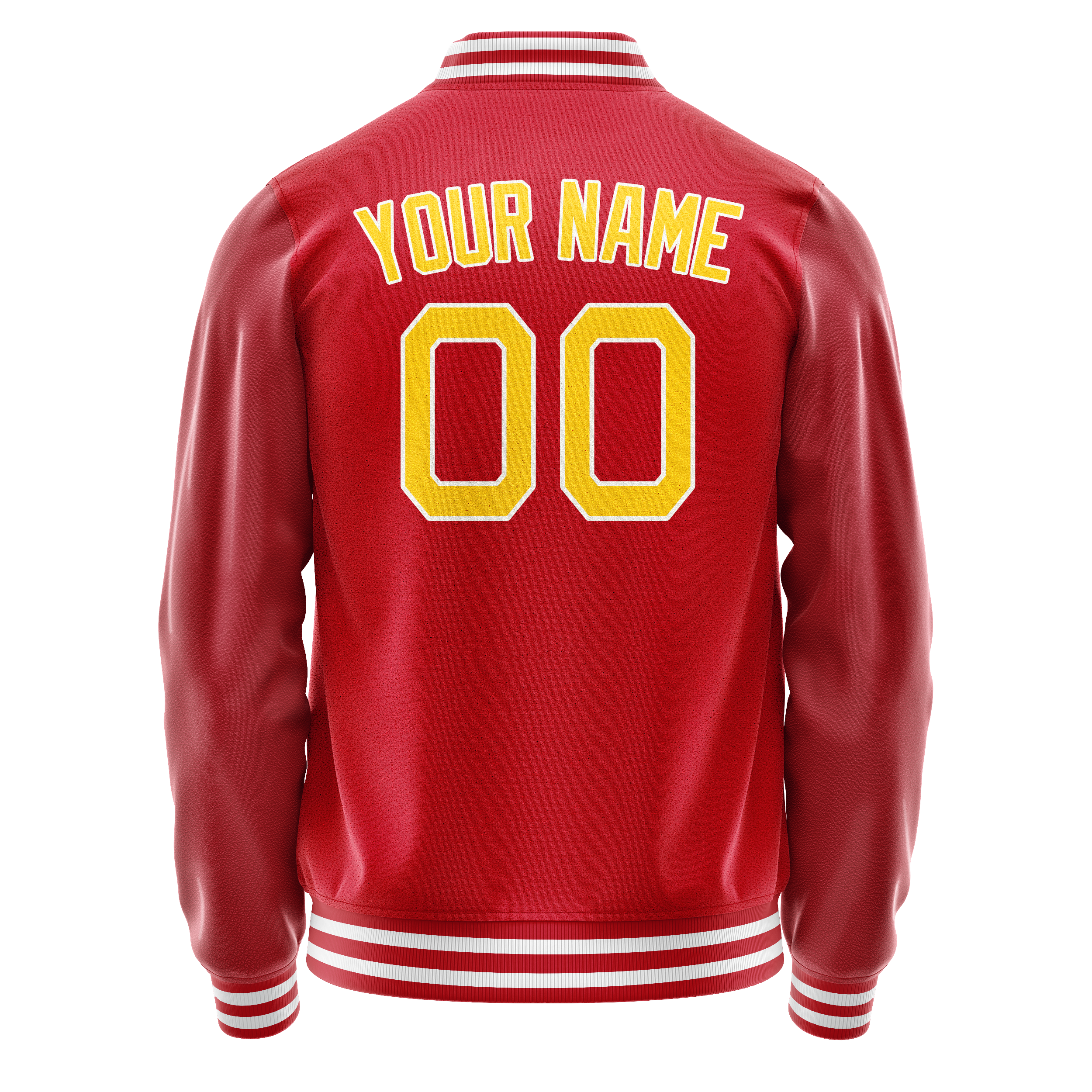 Custom Red Gold Solid Color Varsity Letterman Jacket JA02240617XY394