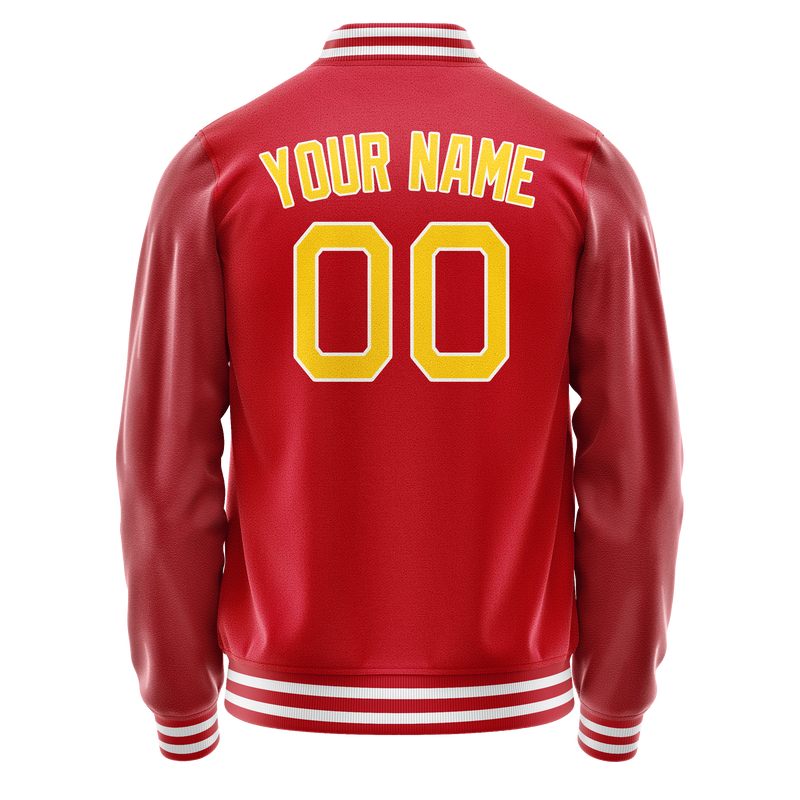 Custom Red Gold Solid Color Varsity Letterman Jacket JA02240617XY394
