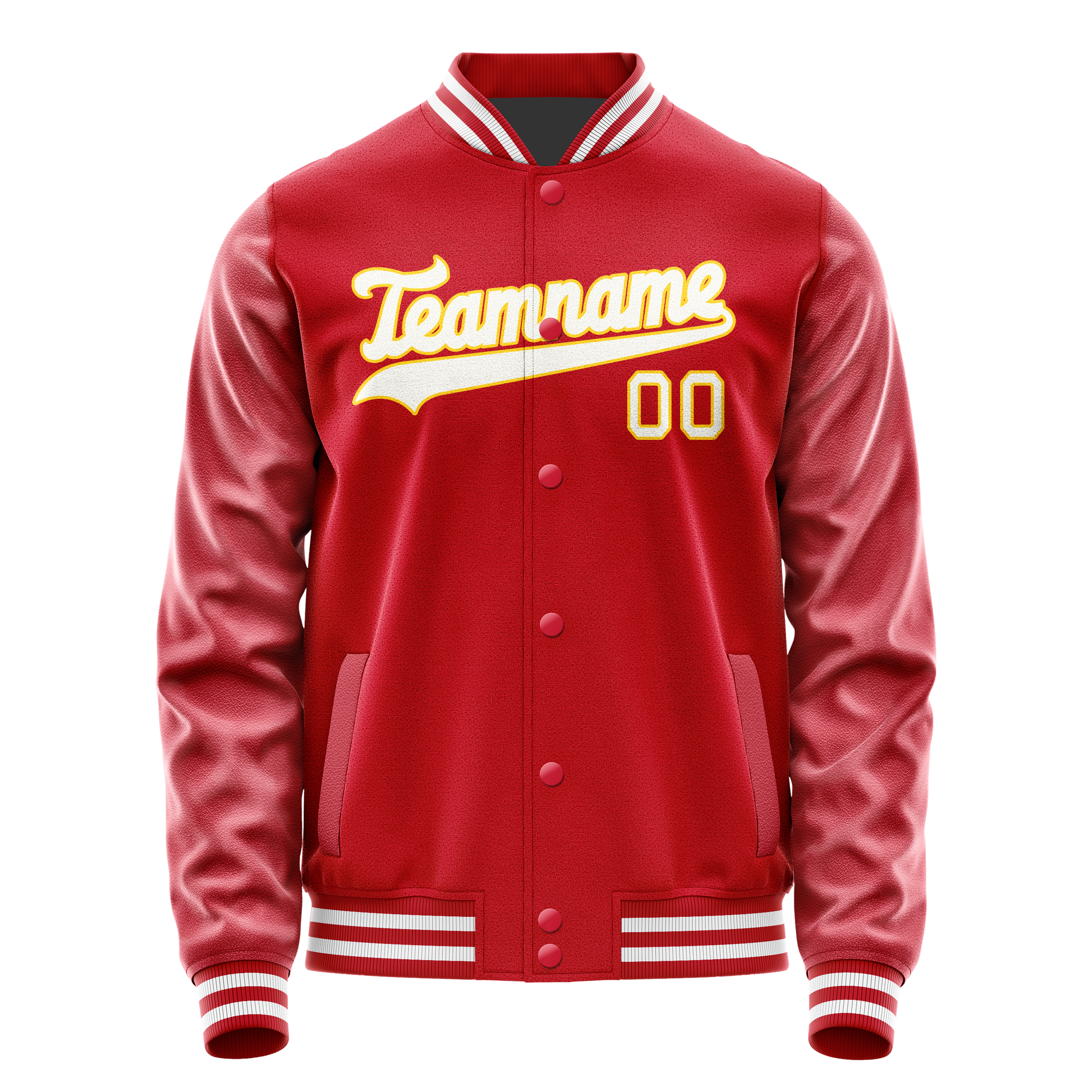 Custom Red Gold Solid Color Varsity Letterman Jacket JA02240617XY394