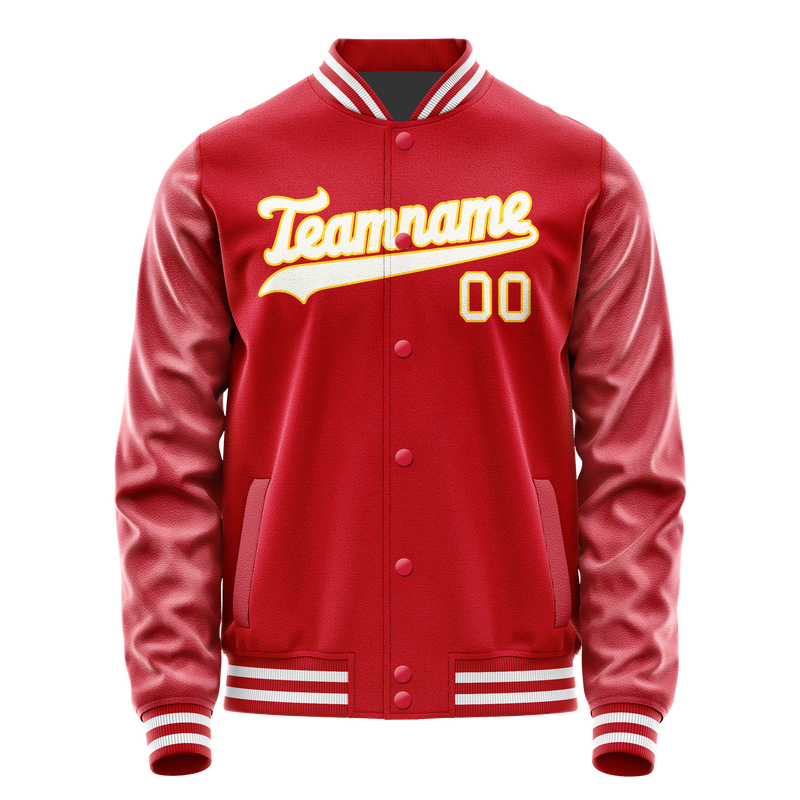 Custom Red Gold Solid Color Varsity Letterman Jacket JA02240617XY394