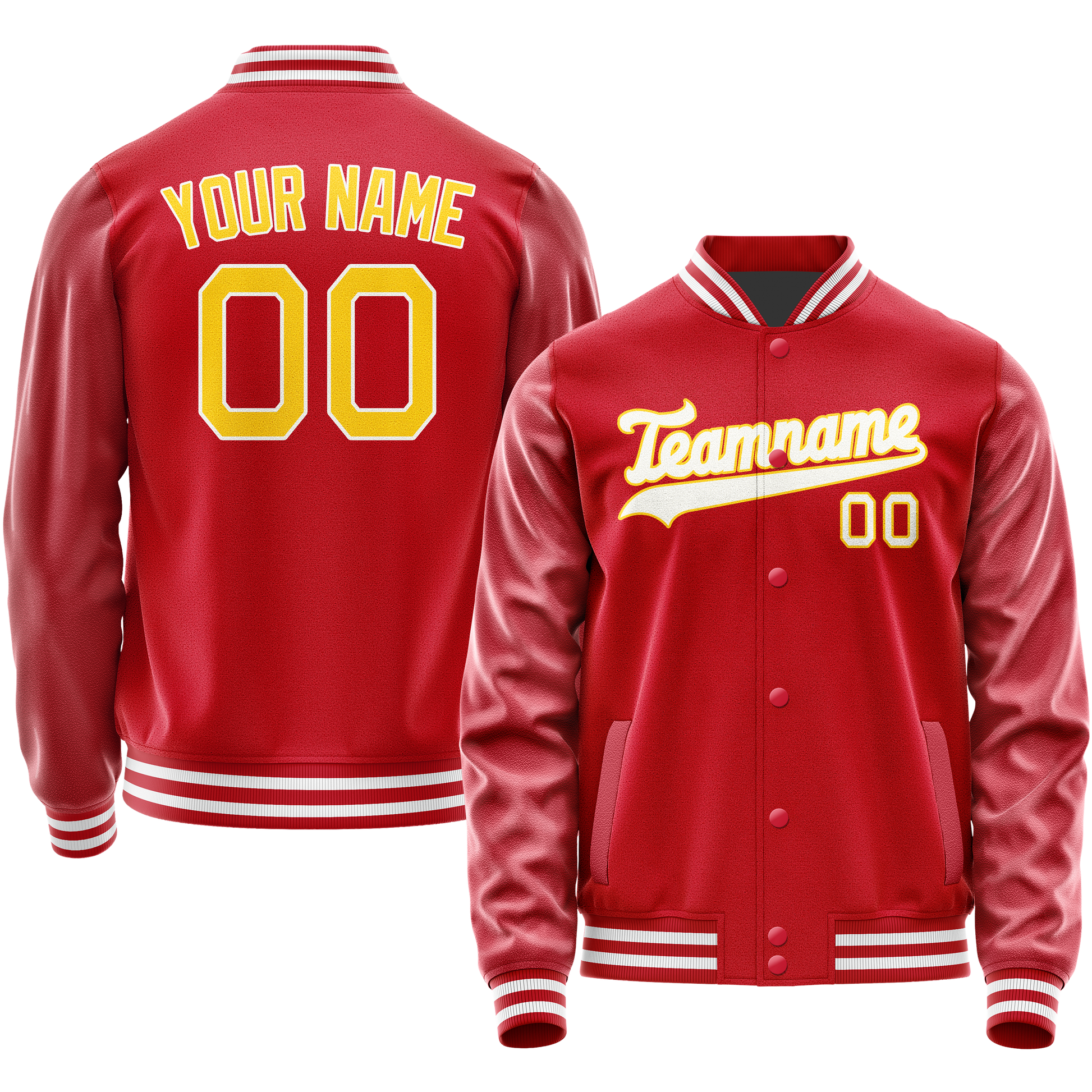 Custom Red Gold Solid Color Varsity Letterman Jacket JA02240617XY394