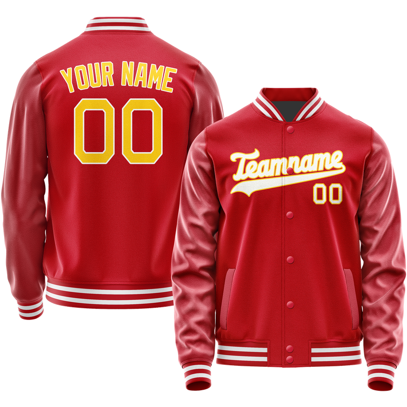 Custom Red Gold Solid Color Varsity Letterman Jacket JA02240617XY394