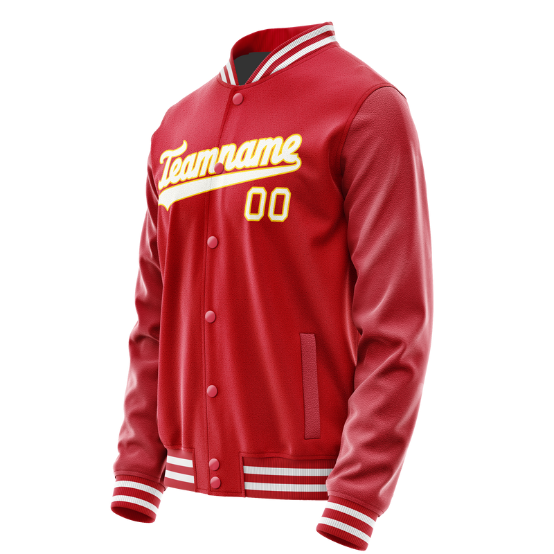 Custom Red Gold Solid Color Varsity Letterman Jacket JA02240617XY394