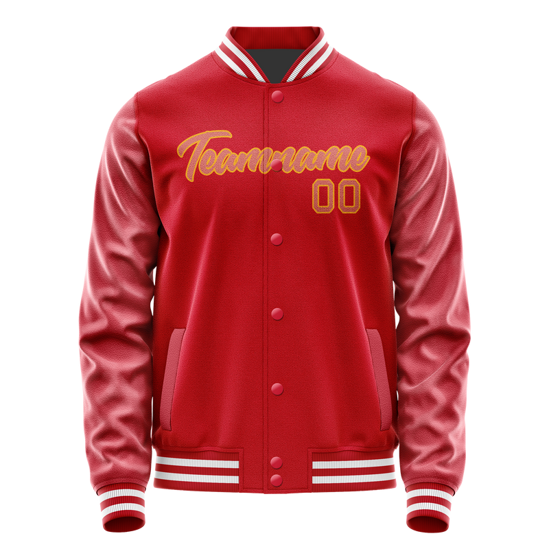 Custom Red Cream Solid Color Varsity Letterman Jacket JA02240617XY396