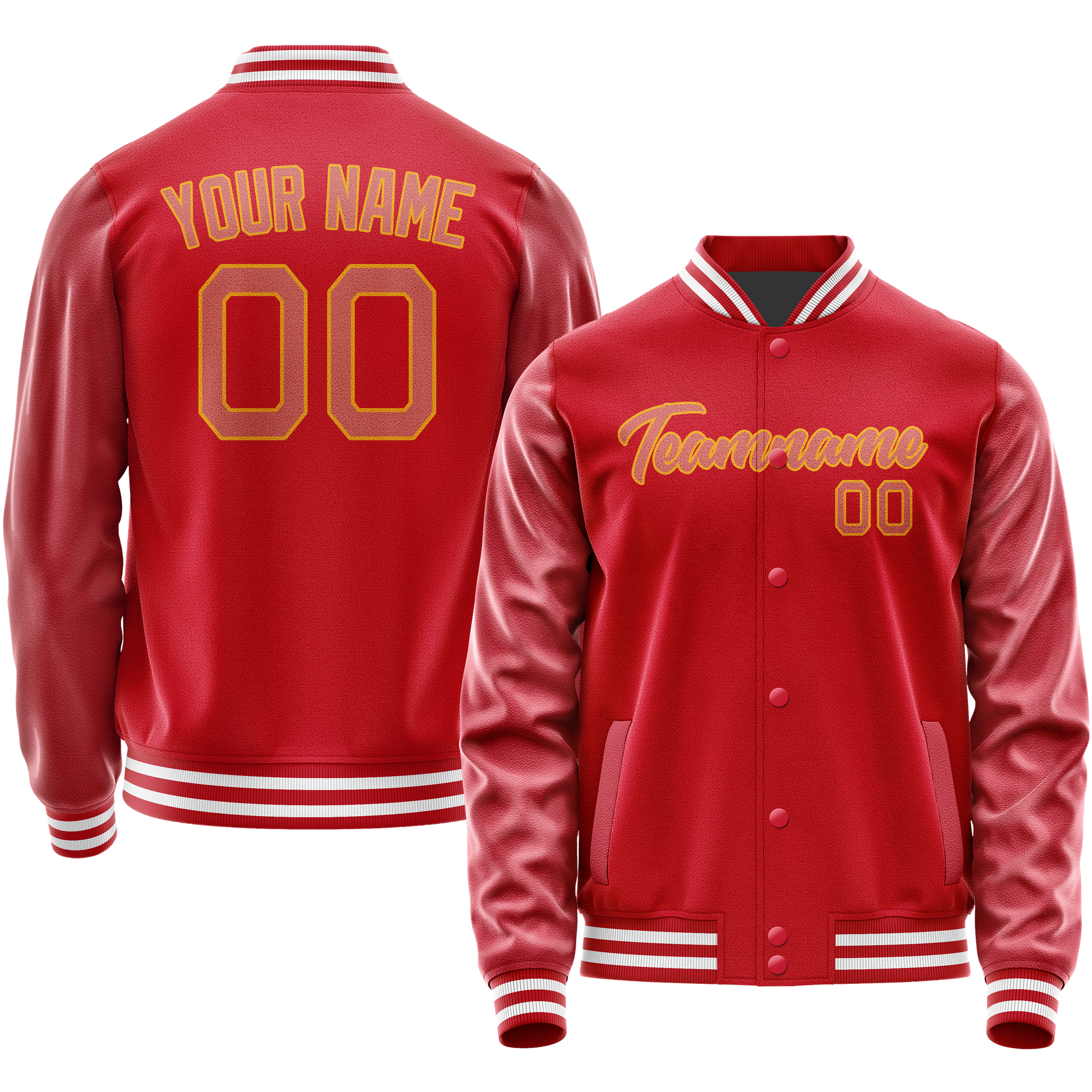 Custom Red Cream Solid Color Varsity Letterman Jacket JA02240617XY396