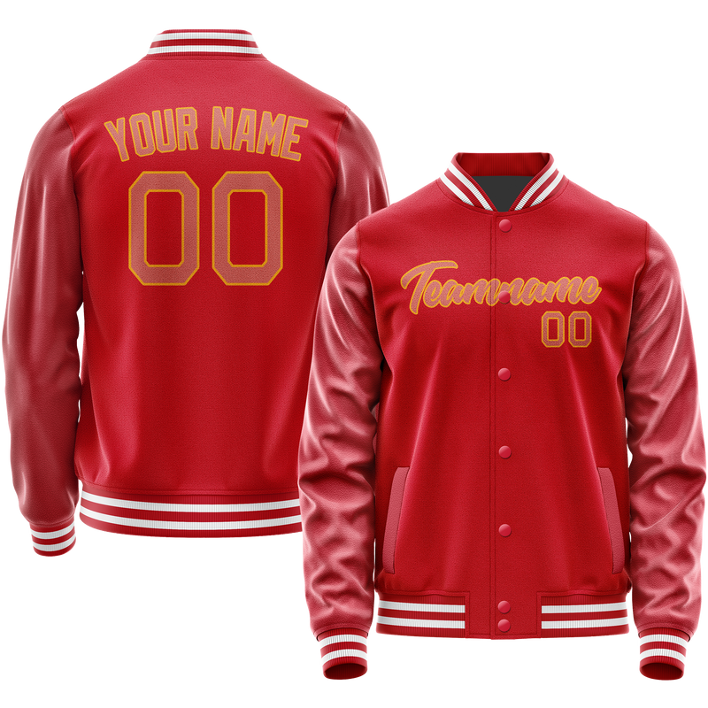 Custom Red Cream Solid Color Varsity Letterman Jacket JA02240617XY396