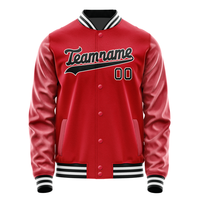 Custom Red Black Solid Color Varsity Letterman Jacket JA02240617XY398