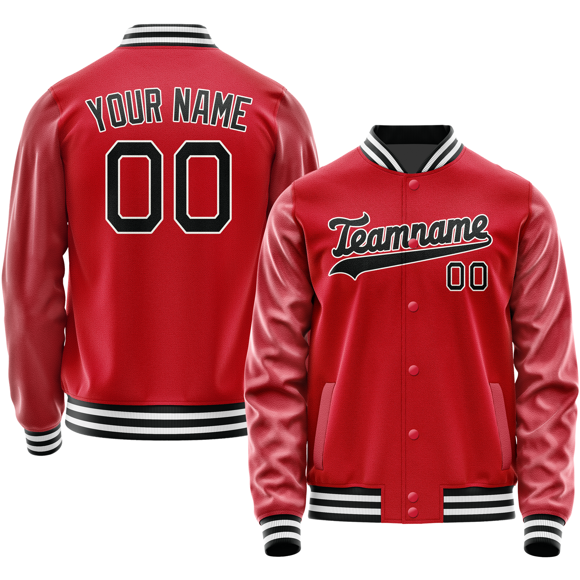 Custom Red Black Solid Color Varsity Letterman Jacket JA02240617XY398