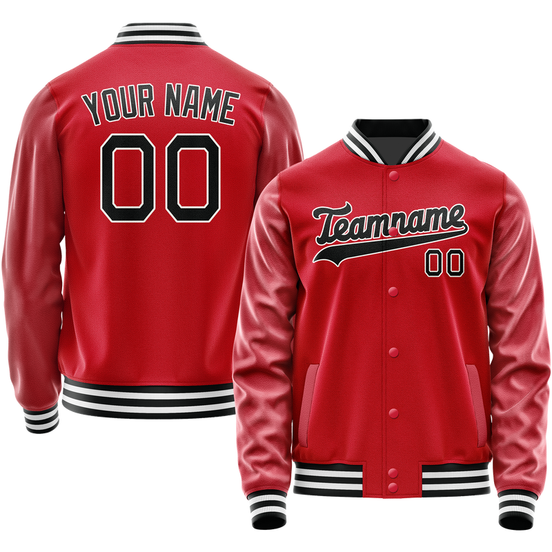 Custom Red Black Solid Color Varsity Letterman Jacket JA02240617XY398