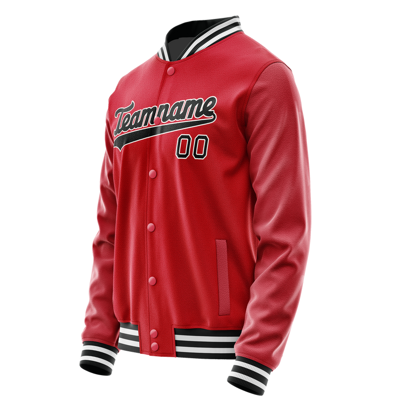 Custom Red Black Solid Color Varsity Letterman Jacket JA02240617XY398