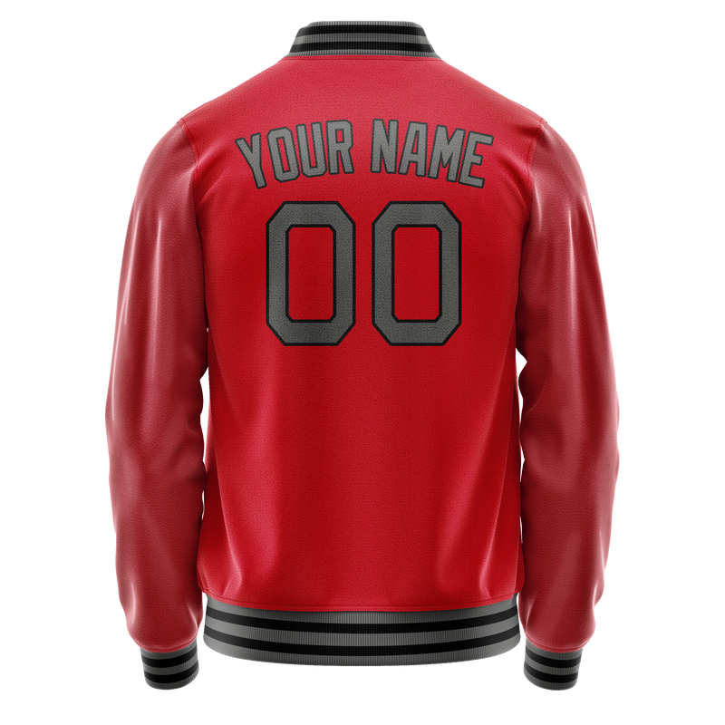 Custom Red Gray Solid Color Varsity Letterman Jacket JA02240617XY407