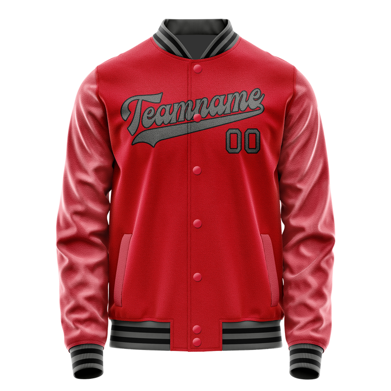 Custom Red Gray Solid Color Varsity Letterman Jacket JA02240617XY407