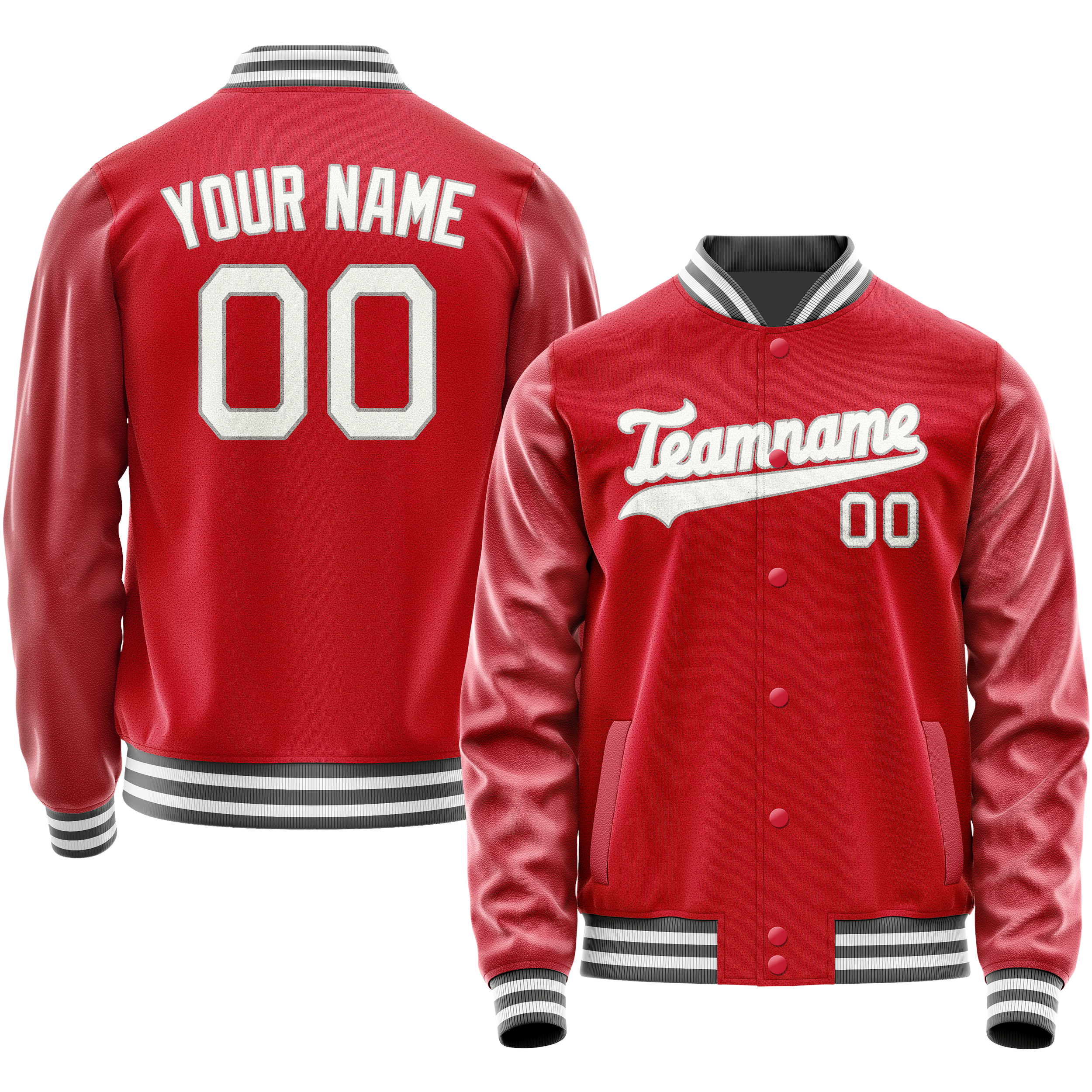 Custom Red Gray Solid Color Varsity Letterman Jacket JA02240617XY397