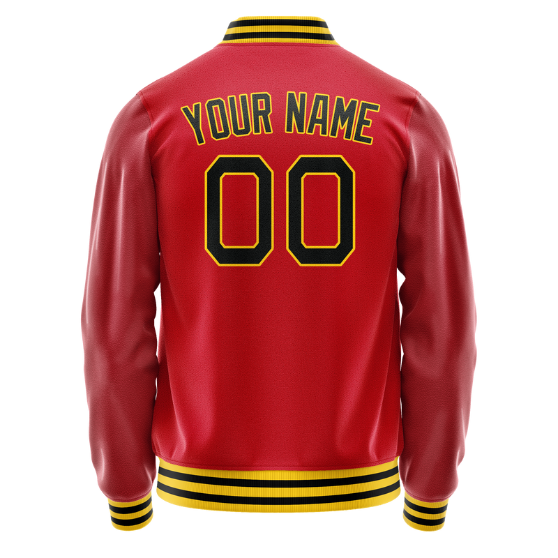 Custom Red Black Solid Color Varsity Letterman Jacket JA02240617XY395