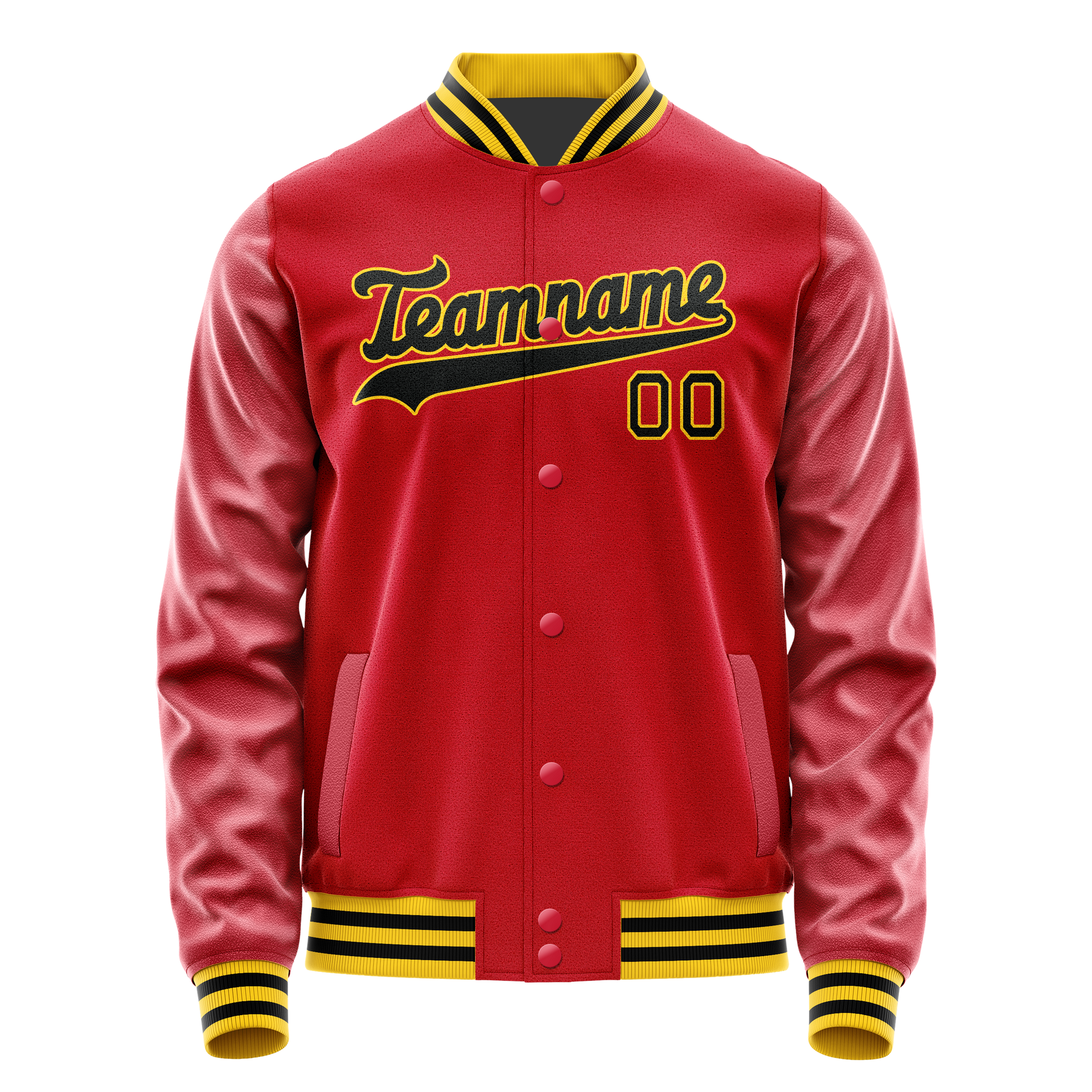 Custom Red Black Solid Color Varsity Letterman Jacket JA02240617XY395