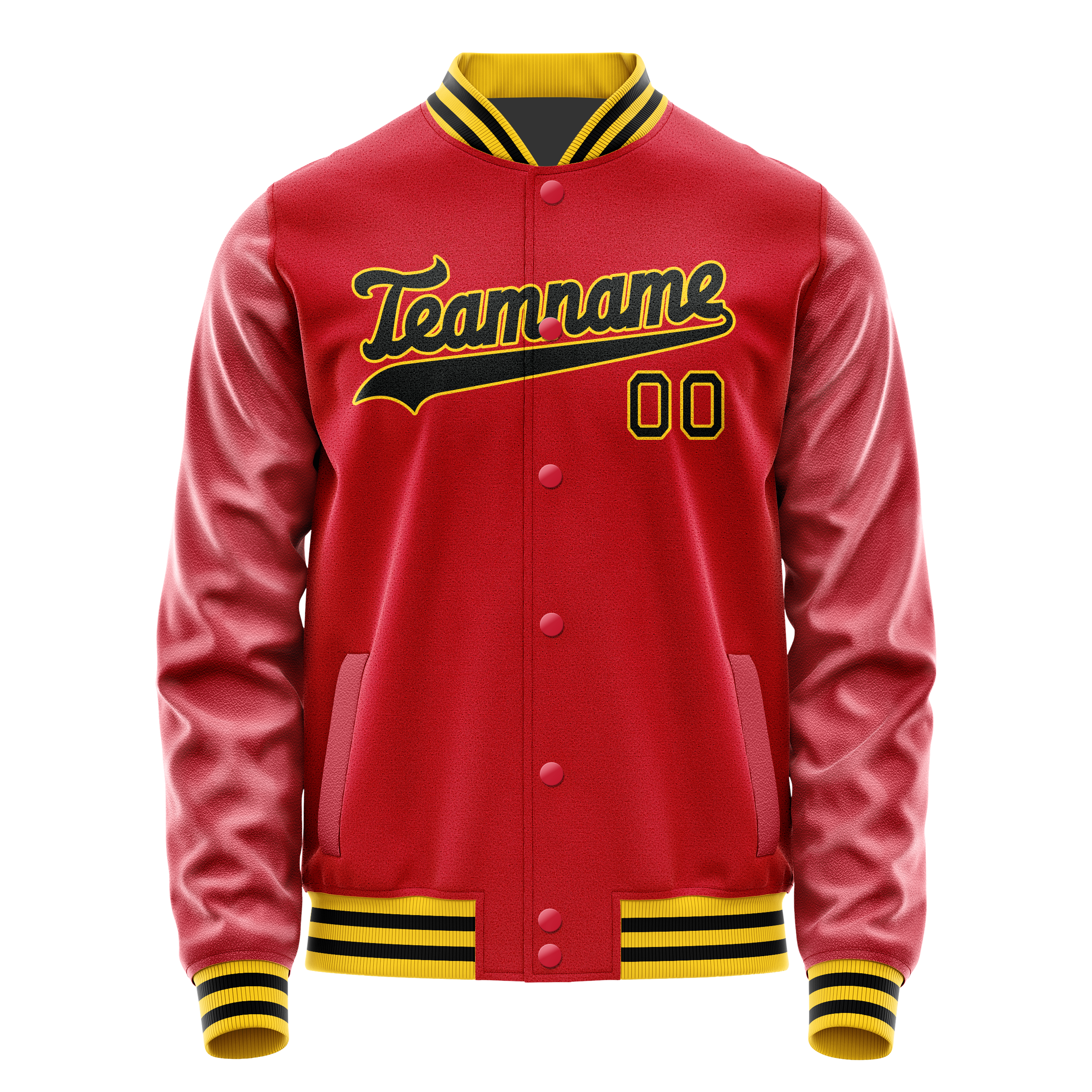 Custom Red Black Solid Color Varsity Letterman Jacket JA02240617XY395