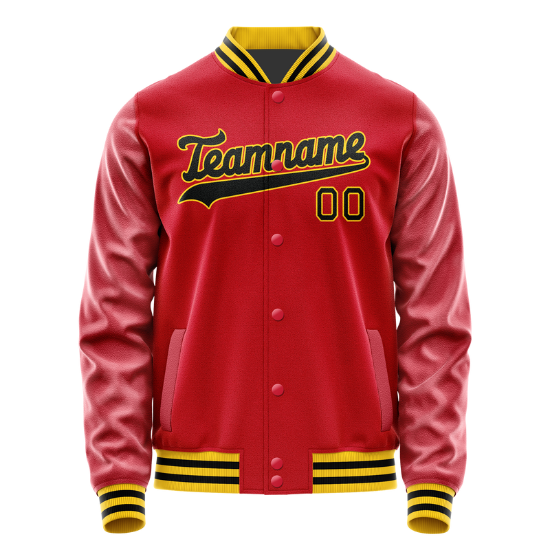 Custom Red Black Solid Color Varsity Letterman Jacket JA02240617XY395