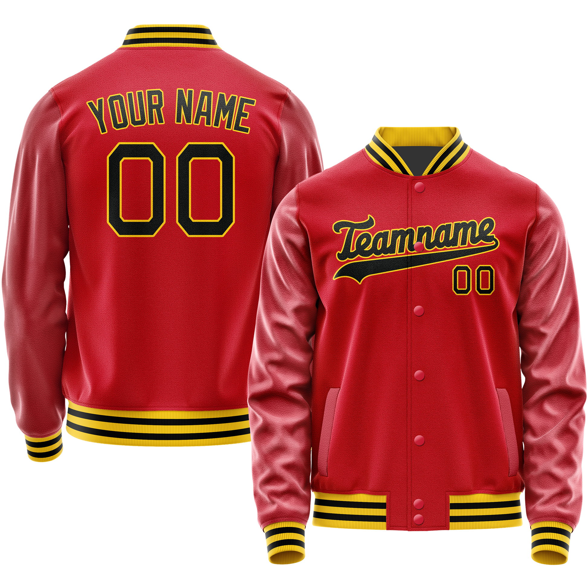 Custom Red Black Solid Color Varsity Letterman Jacket JA02240617XY395