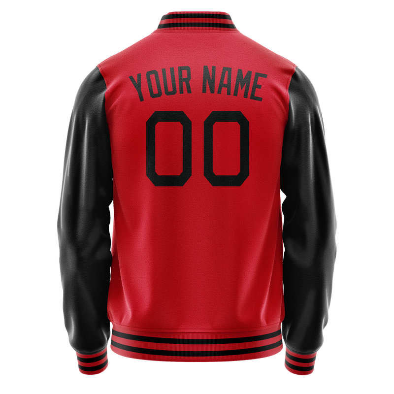 Custom Red Black Solid Color Varsity Letterman Jacket JA02240617XY400