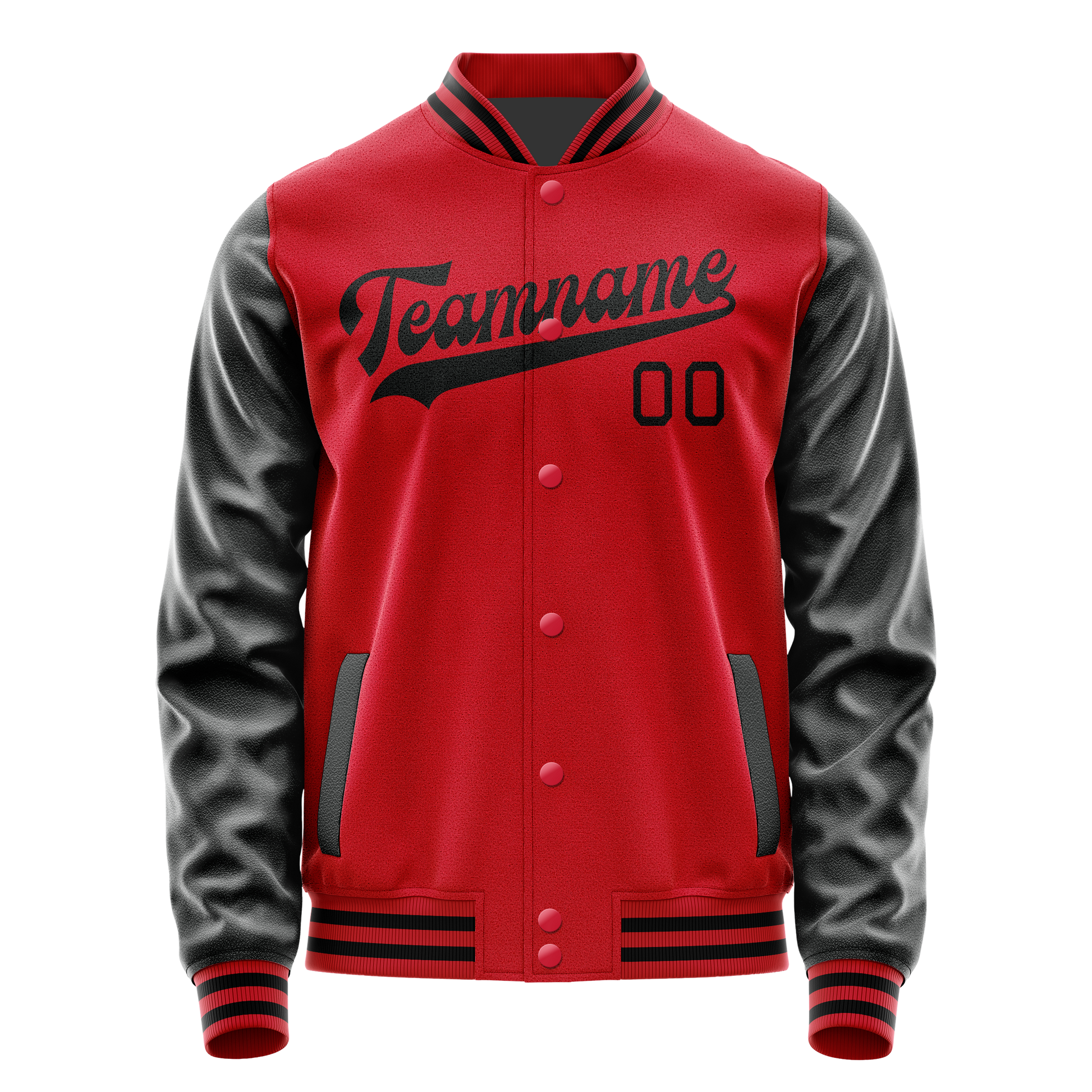 Custom Red Black Solid Color Varsity Letterman Jacket JA02240617XY400
